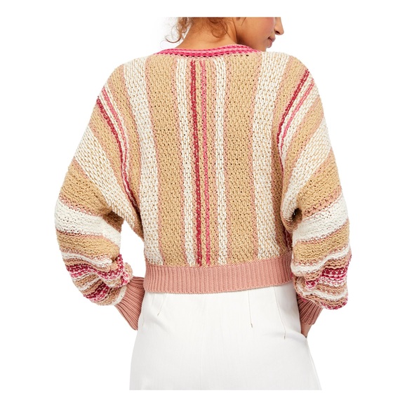 Free People Women's Short Length Pinstripe Long Sleeve T-Shirt Sweater White Siz - Picture 2 of 3